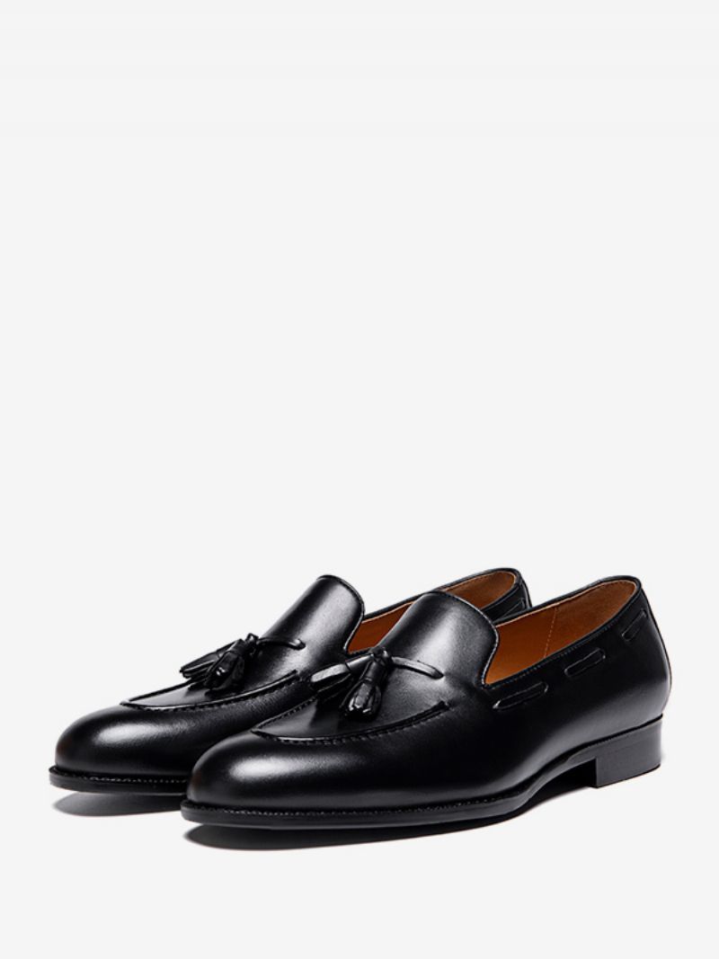 Herr Loafers Kohud Slip-on Tofs Prom Bröllopsklänning Skor - Svart