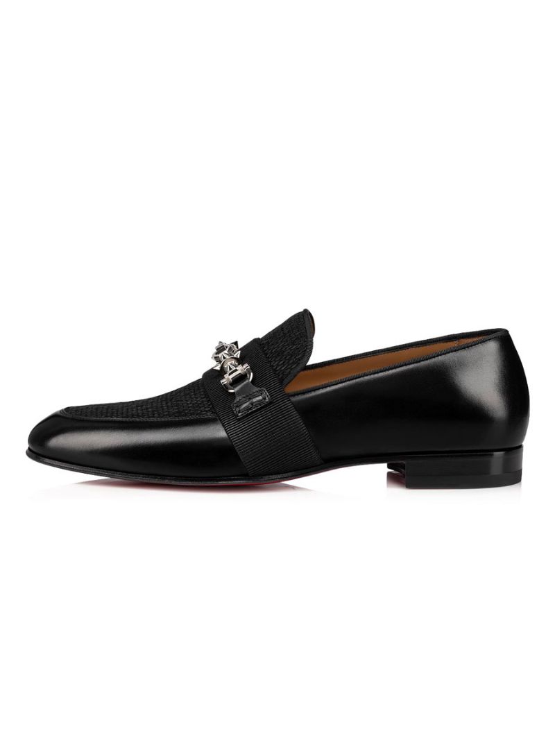 Herr Rund Tå För Män Svart Metalldetaljer Slip-on Kohudsbalskor - Svart