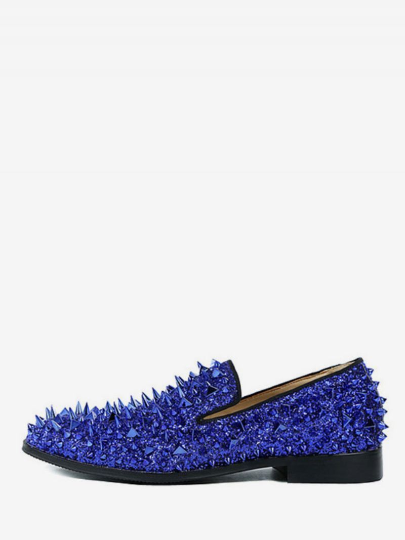 Herr Spike Loafers Skor Glitterblå Round Toe Prom Party Bröllopsskor - Blå