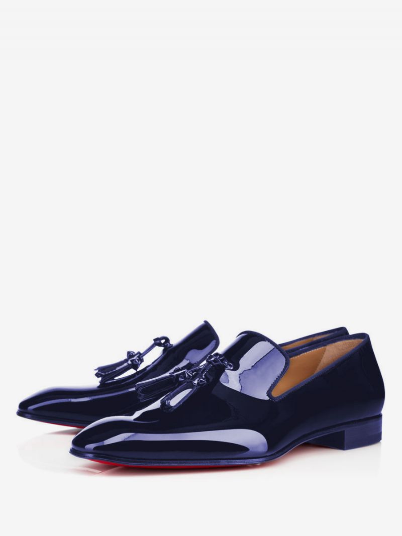 Herrklänning Loafers Slip-on Tofs Lackläder Fyrkantig Tå Balfest Bröllopsskor - Djupblå