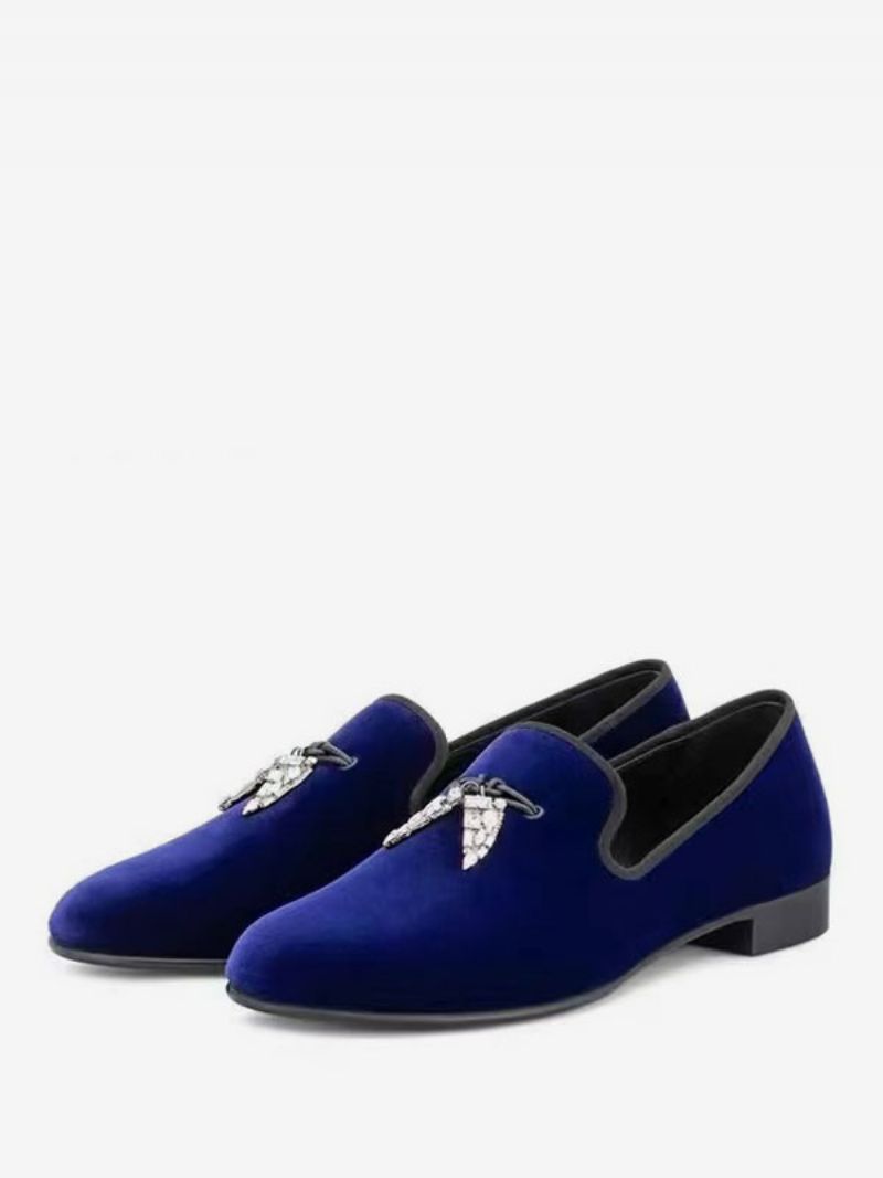 Loafers För Män Svart Mocka Ovandel Metall 'hajtand Rund Tå Slip-on Bal Party Bröllopsskor - Bländande Blå