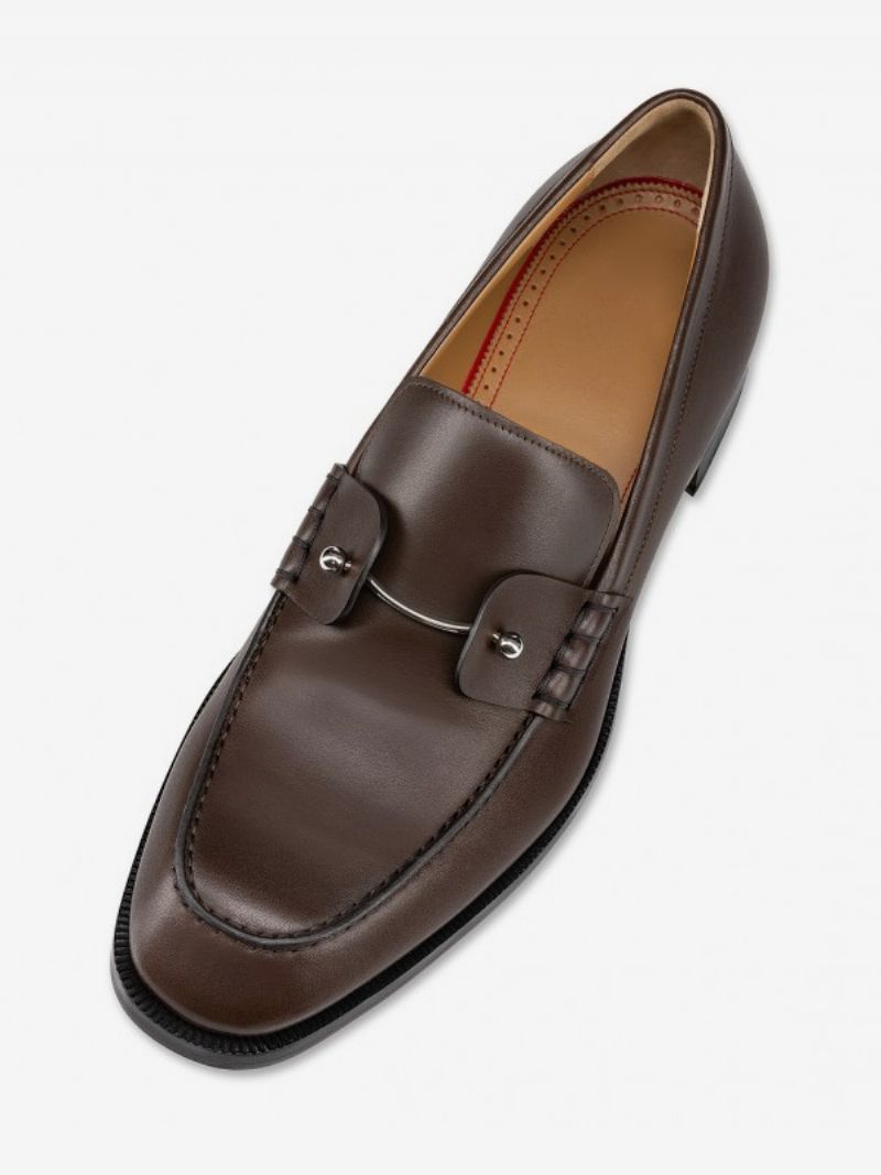 Loaferskor För Män Slip-on Rund Tå Pu-läder Silver Piercing Skor Bröllopsbal - Solbränna