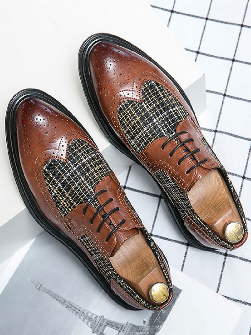 Klänning Skor För Herr Kvalitet Rund Toe Lace Up Pu Läder Oxford - Gul