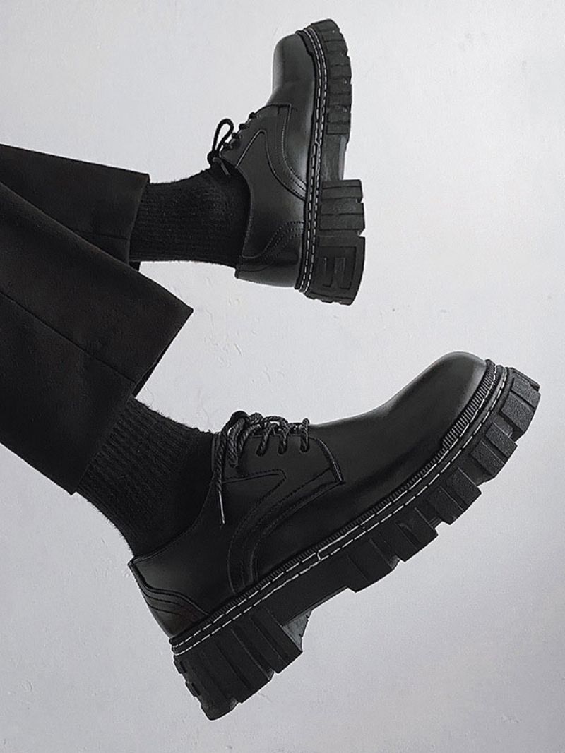 Klänning Skor För Herr Mode Rund Toe Lace Up Pu Läder - Svart