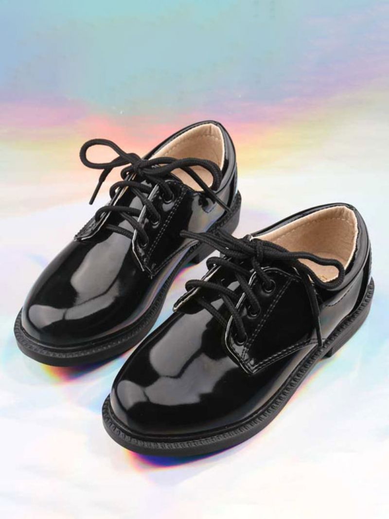 Pojkar Formella Skor Svart Lack Leather Rund Toe Lace Up Formell Fest För Pojke