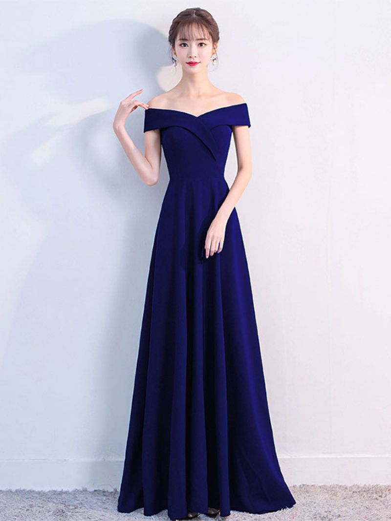 Off Shoulder Klänningar För Kvinnor Elegant Födelsedagsfest Prom Cocktail Maxiklänning - Mörk Marinblå