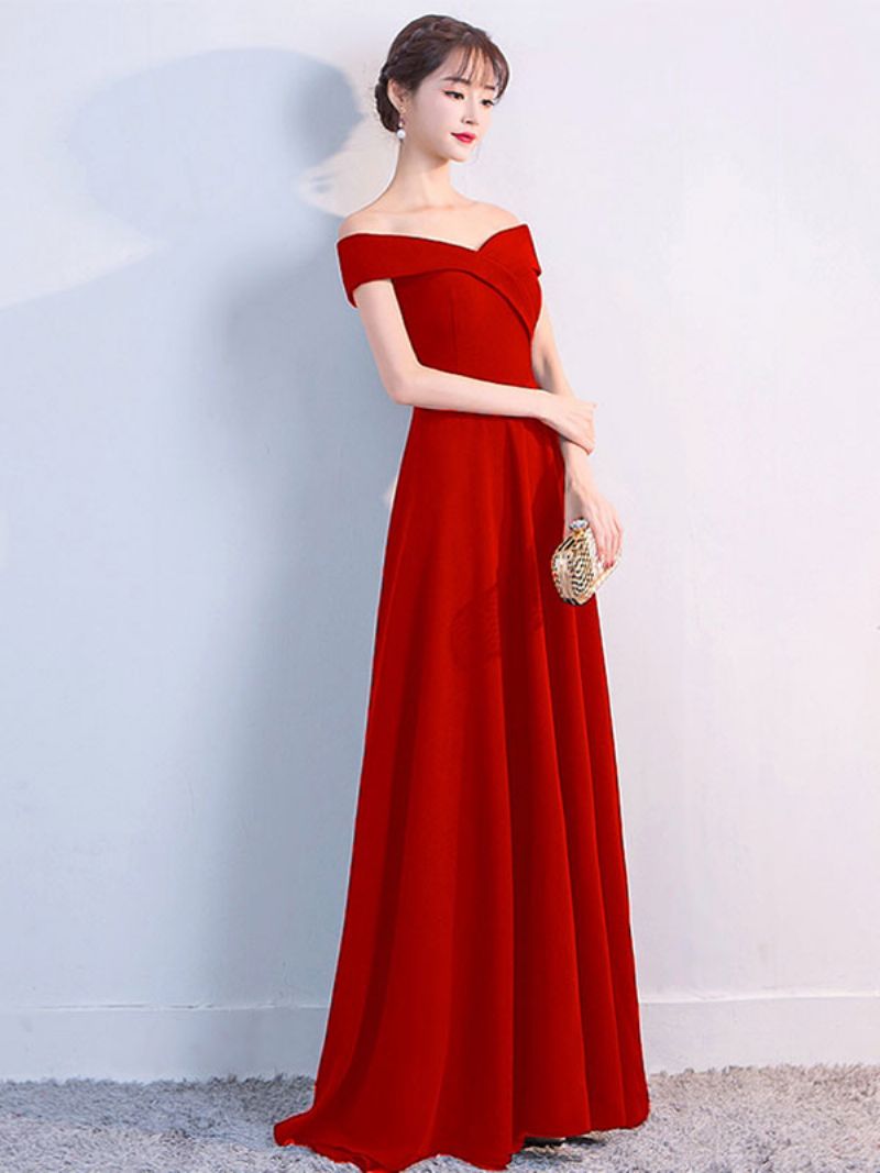 Off Shoulder Klänningar För Kvinnor Elegant Födelsedagsfest Prom Cocktail Maxiklänning - Röd