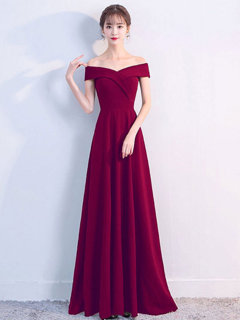 Off Shoulder Klänningar För Kvinnor Elegant Födelsedagsfest Prom Cocktail Maxiklänning - Bourgogne