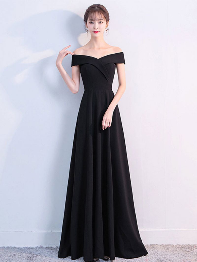 Off Shoulder Klänningar För Kvinnor Elegant Födelsedagsfest Prom Cocktail Maxiklänning - Svart
