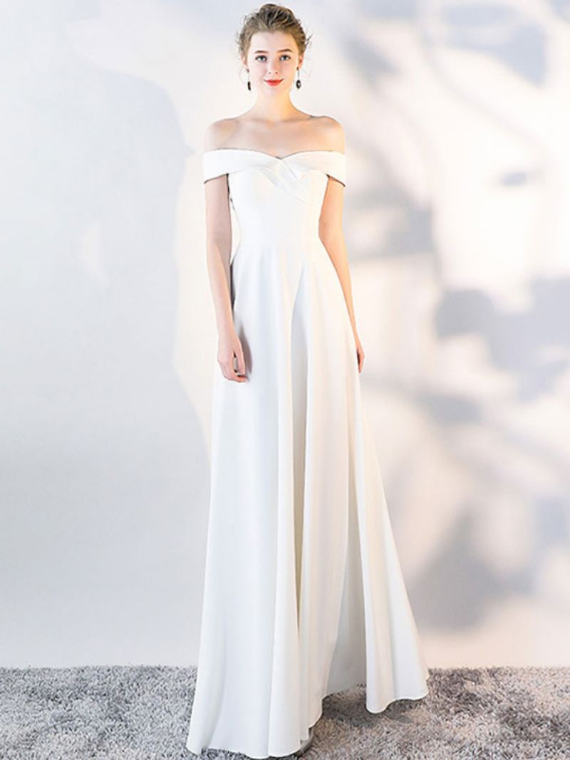 Off Shoulder Klänningar För Kvinnor Elegant Födelsedagsfest Prom Cocktail Maxiklänning - Vit