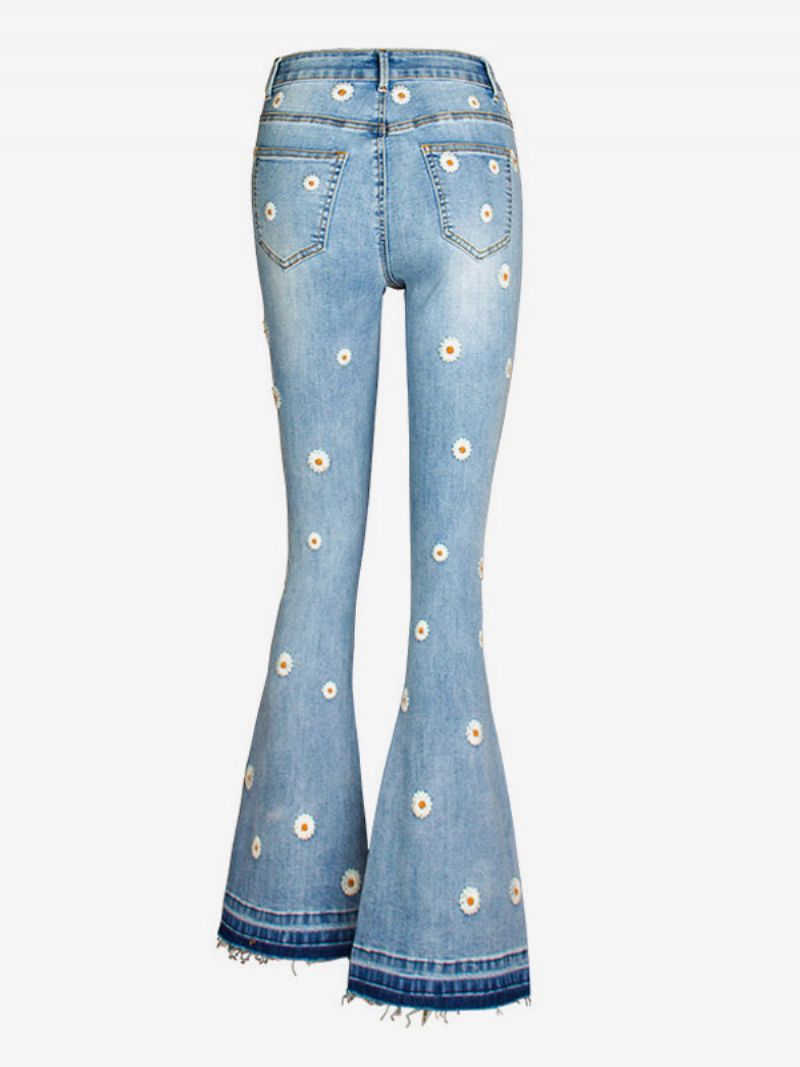 Bootcut-jeans För Damer Daisy-broderade Medelhöga Utsvängda Bottnar - Blå