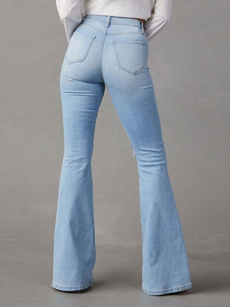 Damjeans Casual Polyester Med Upphöjd Midja - Ljus Himmelsblå