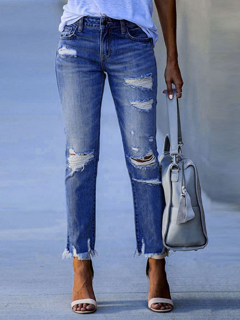 Damjeans Modern Distressed Skinny Polyester - Blå