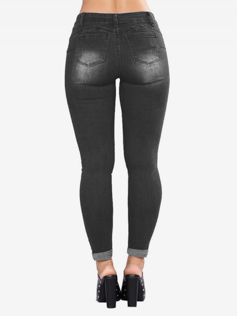 Damjeans Moderna Nödställda Skinny Bomullsbottnar - Svart