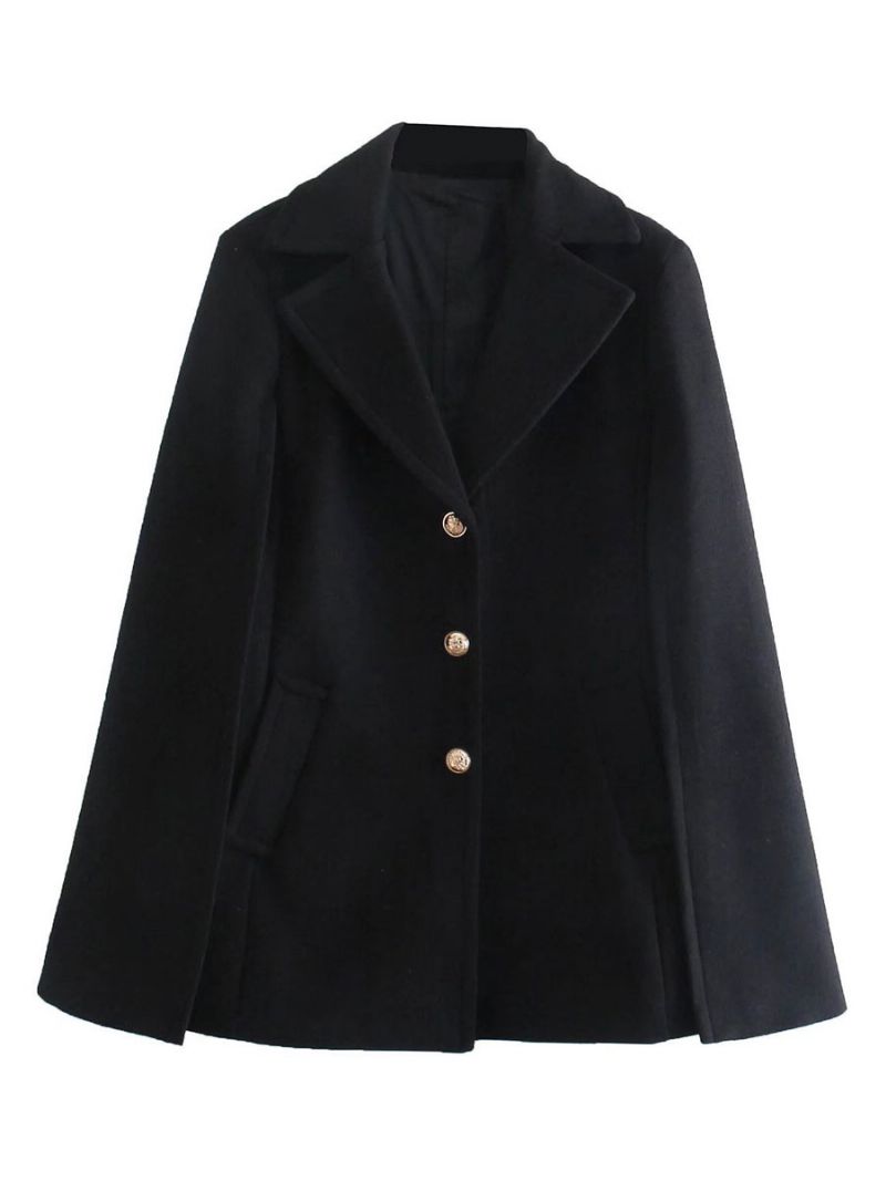 Dam Svart Poncho Coat V-ringad Kappa Cape Vinter Ytterkläder - Svart