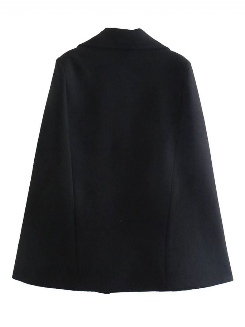 Dam Svart Poncho Coat V-ringad Kappa Cape Vinter Ytterkläder - Svart