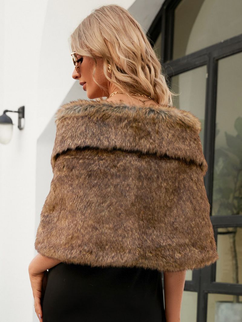 Fuskpäls Poncho Bateau Neck Enfärgad Höst Vinter Kvinnors Cape - Khaki