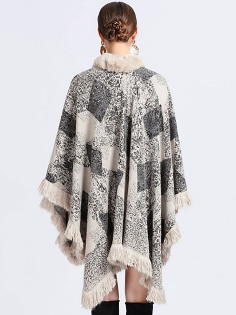 Kappa Cape Faux Fur Wraps Sjal Spring Poncho Coat För Kvinnor - Beige
