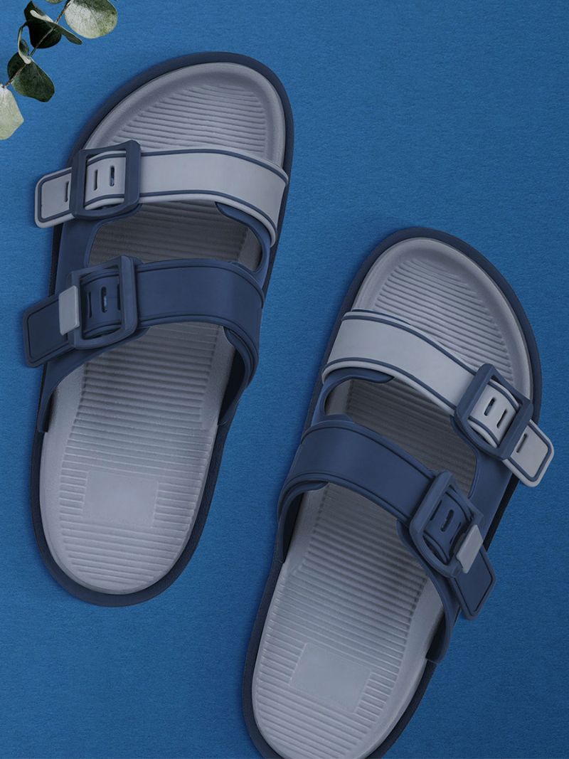 Platta Sandaler För Män Slip-on Color Block Justerbar Strap Spänne Tofflor - Blå