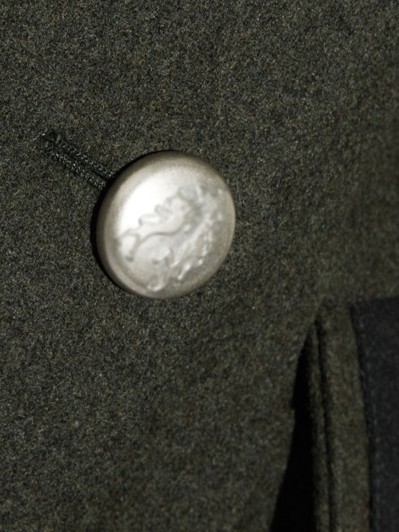 Militär Ullkappa Dam Asymmetriska Knappar Fickor Hunter Green Långärmad Vinterkappa Mysig Aktiv Ytterkläder - Jägargrönt